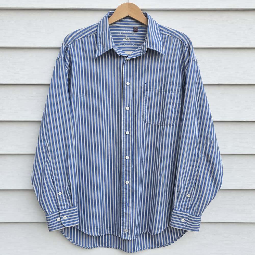 Nordstrom Universal Cycle Men’s L Blue Stripe Button Down Shirt 90s Vintage